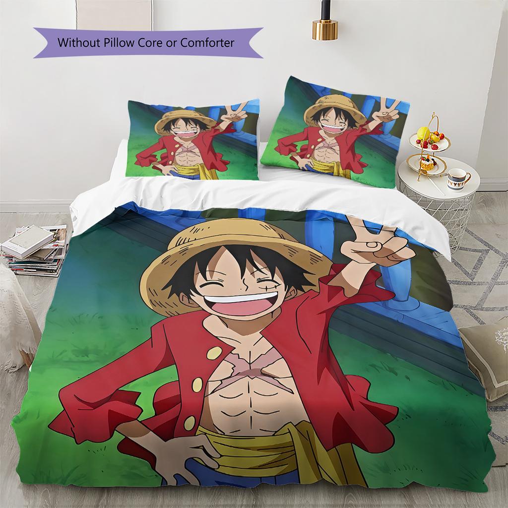 Luffy D Pattern Bedding Quilt Set Quilt Cover Pillowcase Home Birthday Gift(1 * duvet cover + 2 * pillowcase, without core)