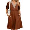Urban Style Dress With Pockets And V Neck For Spring Casual Wear