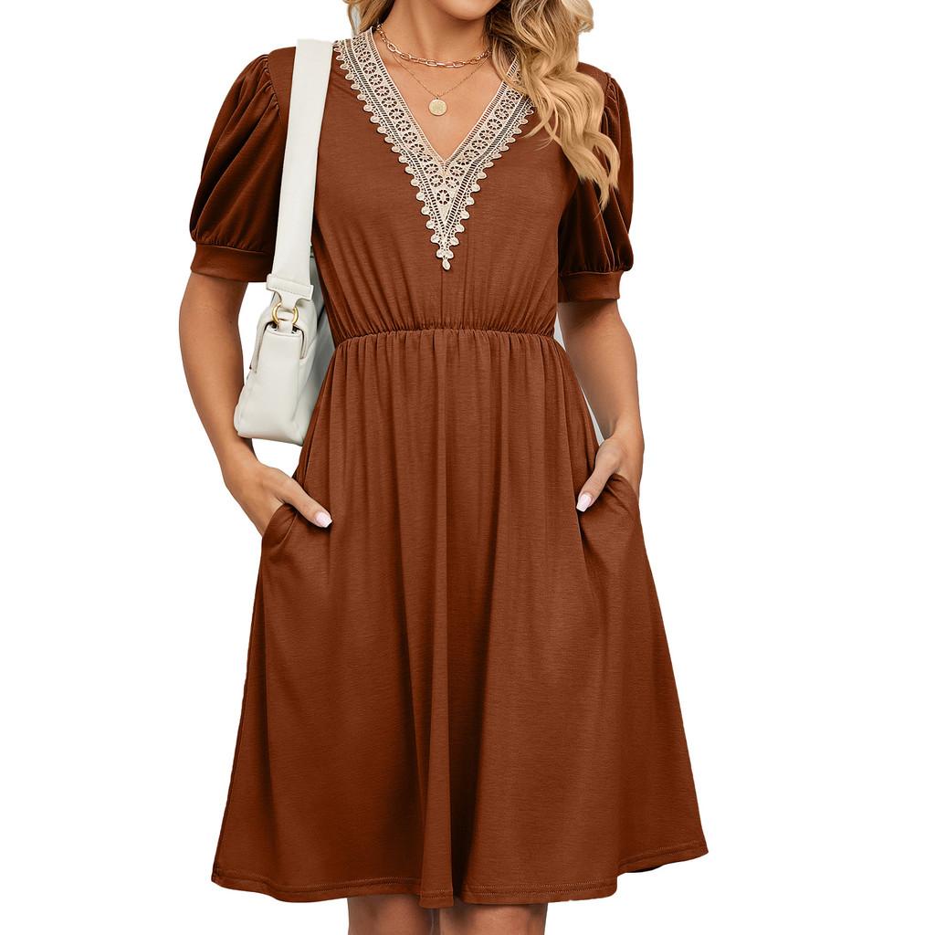 Urban Style Dress With Pockets And V Neck For Spring Casual Wear