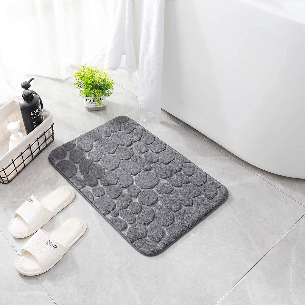 3D Non Slip Bathroom Mat Bath Mats Absorbent Doormat Carpet Cobblestone Embossed Door Floor Mats Machine Washable Quick Drying