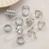 10pcs Set Vintage Old Coin Style Asymmetrical Open Ring For Women Fashion CCB Geometric Hollow Decor Rings Vacation Date Jewelry