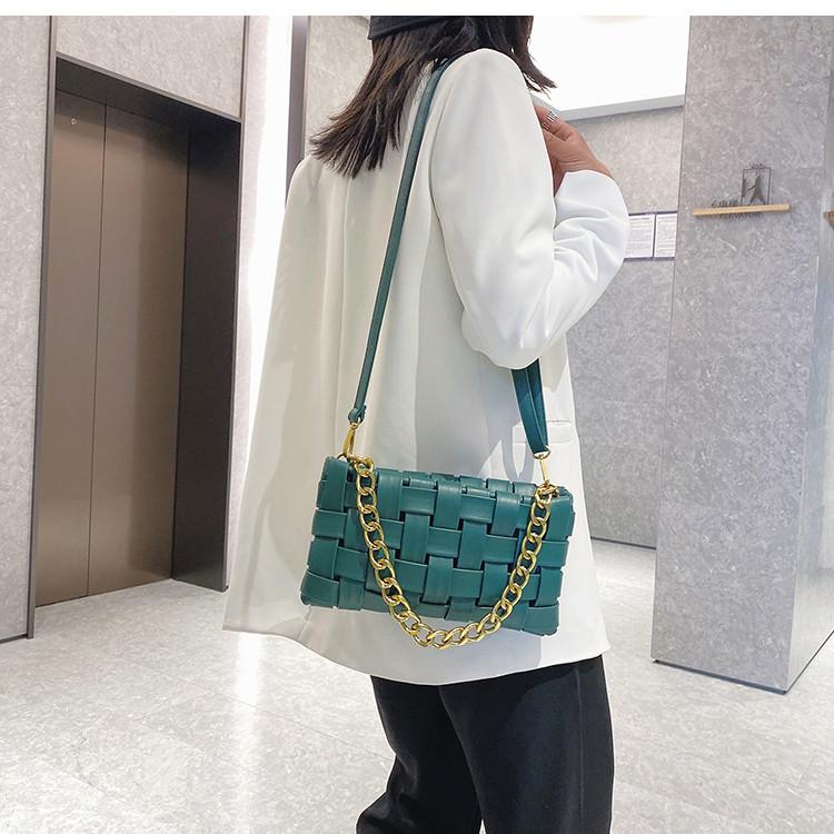 Weave Women's Clutches Chain Design Shoulder Bags Small PU Leather Crossbody Bags For Women Luxury Handbag Ladies Sling Bag