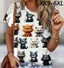6XL Plus Size Women's T Shirt Animal Cat 3d Print Summer Short Sleeve Tops Tees Streetwear Female Oversized Clothing Pullover
