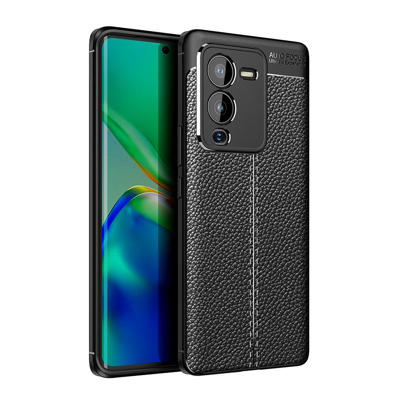Чехол-бампер Vivo X27/S15 Pro из личи-кожи, противоударный, с полным покрытием, из ТПУ