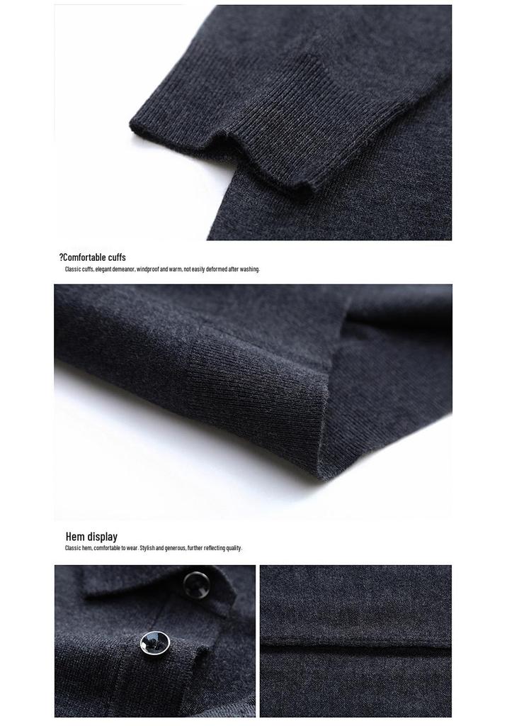 2026 Autumn Men's Solid Color Casual Knit Polo Sweater