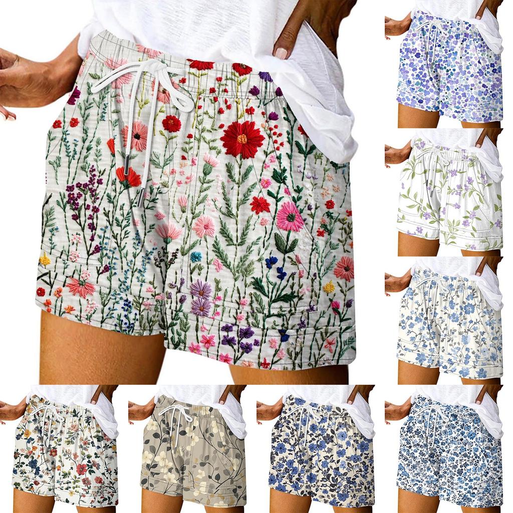 Women's Casual Summer Elastic Beach Shorts Print Casual Shorts