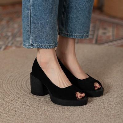 Сандалии Fhanchu на высоком каблуке, модная весенне-осенняя обувь, женские туфли-лодочки на платформе, с открытым носком, без шнуровки, черные, Прямая поставка