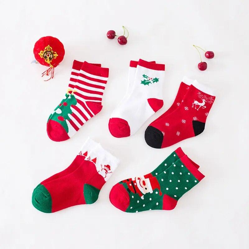 1 Pair Winter Christmas Socks for Children Kids 1 To 12 Years Red White Tube Socks Christmas Tree Snowman Santa Claus Baby Socks