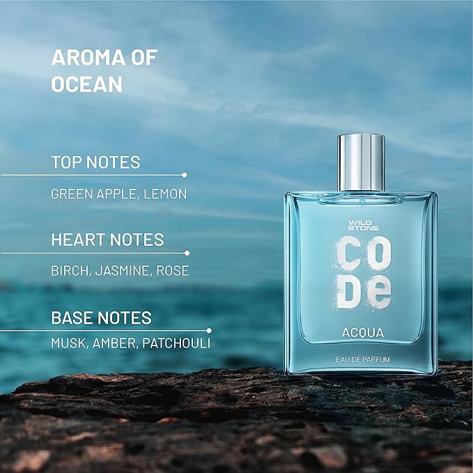 Wild Stone CODE Acqua Парфюмированная вода для мужчин, 100 мл | Роскошный стойкий аромат | Свежий, искрящийся и заряжающий энергией парфюм для мужчин