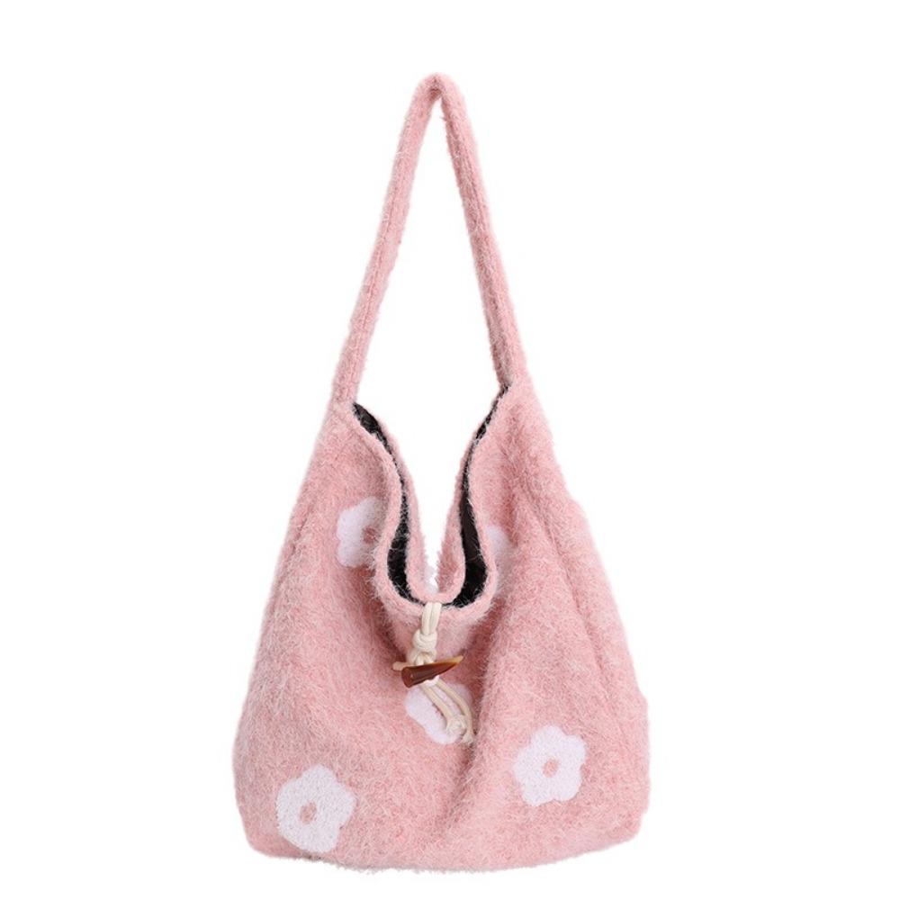 Large Capacity Plush Tote Bag Soft Polyester Lining Floral Handle Bag Underarm Bag Ladies Purse