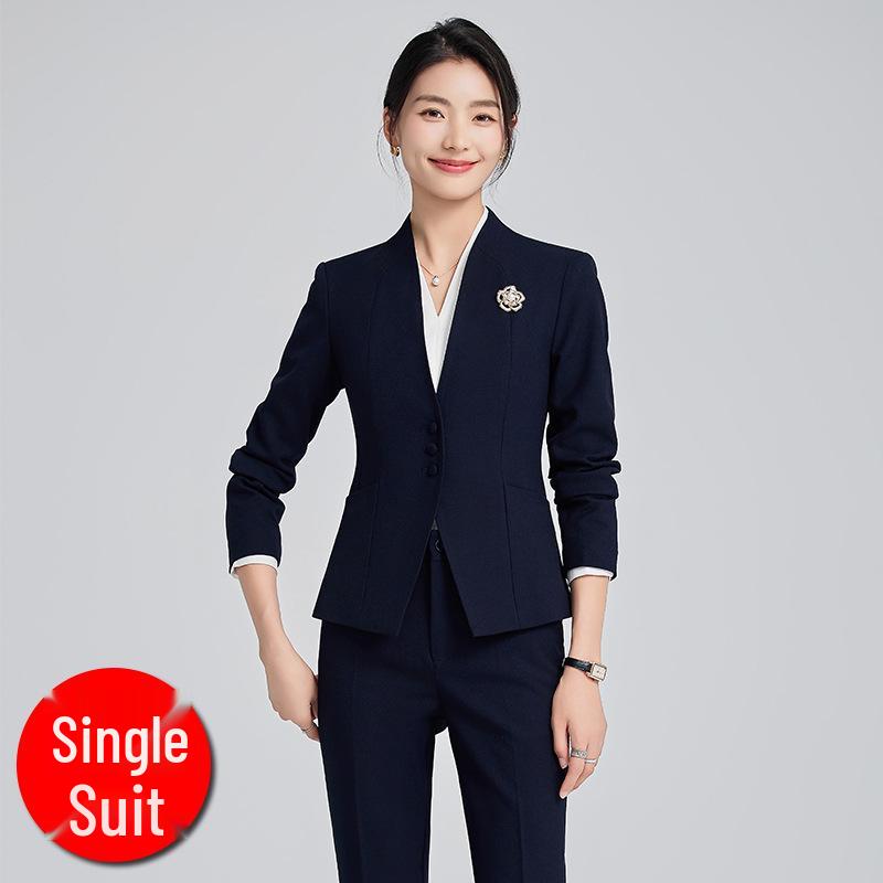 Женский пиджак без воротника - 2024 Весна/Осень Высококлассный салонный и гостиничный прием Профессиональный комплект рабочей одежды