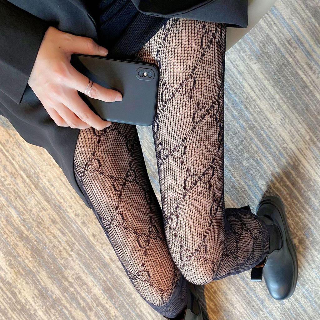 Японские чулки с ажурным узором JK Lace Pattern - Черные сексуальные колготки с цветочным узором