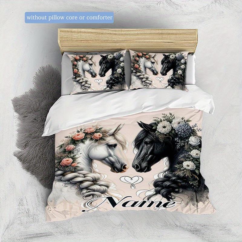 Horse Customize Your Name Duvet Cover Soft Bedding Set For Bedroom Guest Room And Dorm Decoration Threepiece Set Includes 1 Duvet Cover 2 Pillowcases