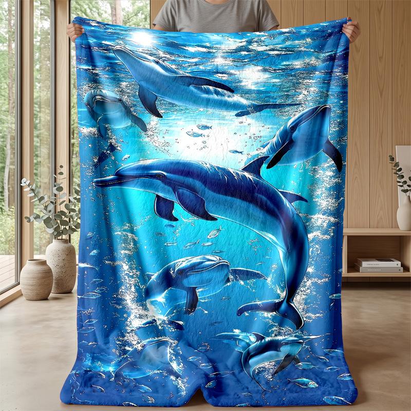 Oceanic Dolphins Swimming 1 Theme blanket Lightweight Warm Flannel Blanket Decorative Throw Blanket for Home Decoration