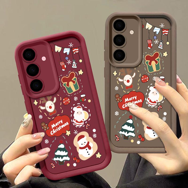 Мультяшный чехол с принтом рождественской елки для Samsung S25 Ultra S24 FE S23 S22 A56 A36 A16 A15 A55 A35 Мягкий матовый противоударный чехол для телефона из ТПУ