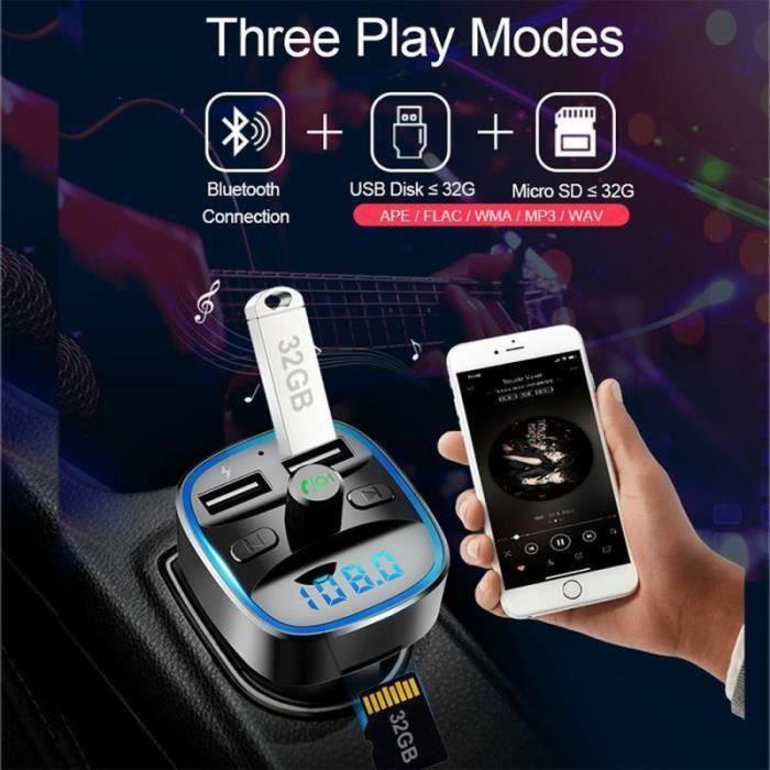 GE26744-T25 Transmetteur sans fil Bluetooth 5.0 FM double chargeur de voiture USB mains libres lecteur MP3 carte TF