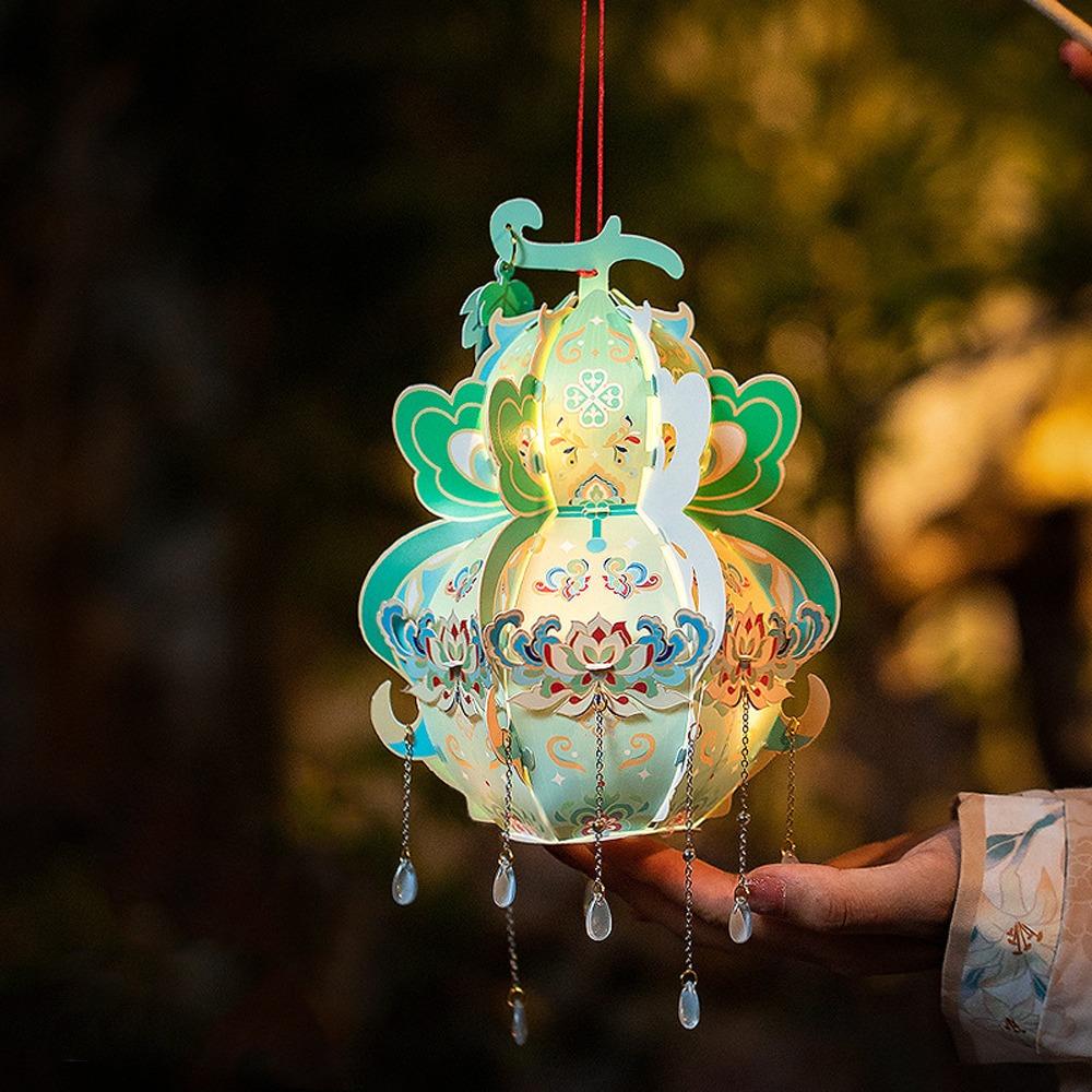 Chinese Style Portable Gourd Lantern PVC Handmade Handheld Gourd Lantern with Tassel Traditional Craft LED Lantern Kindergarten