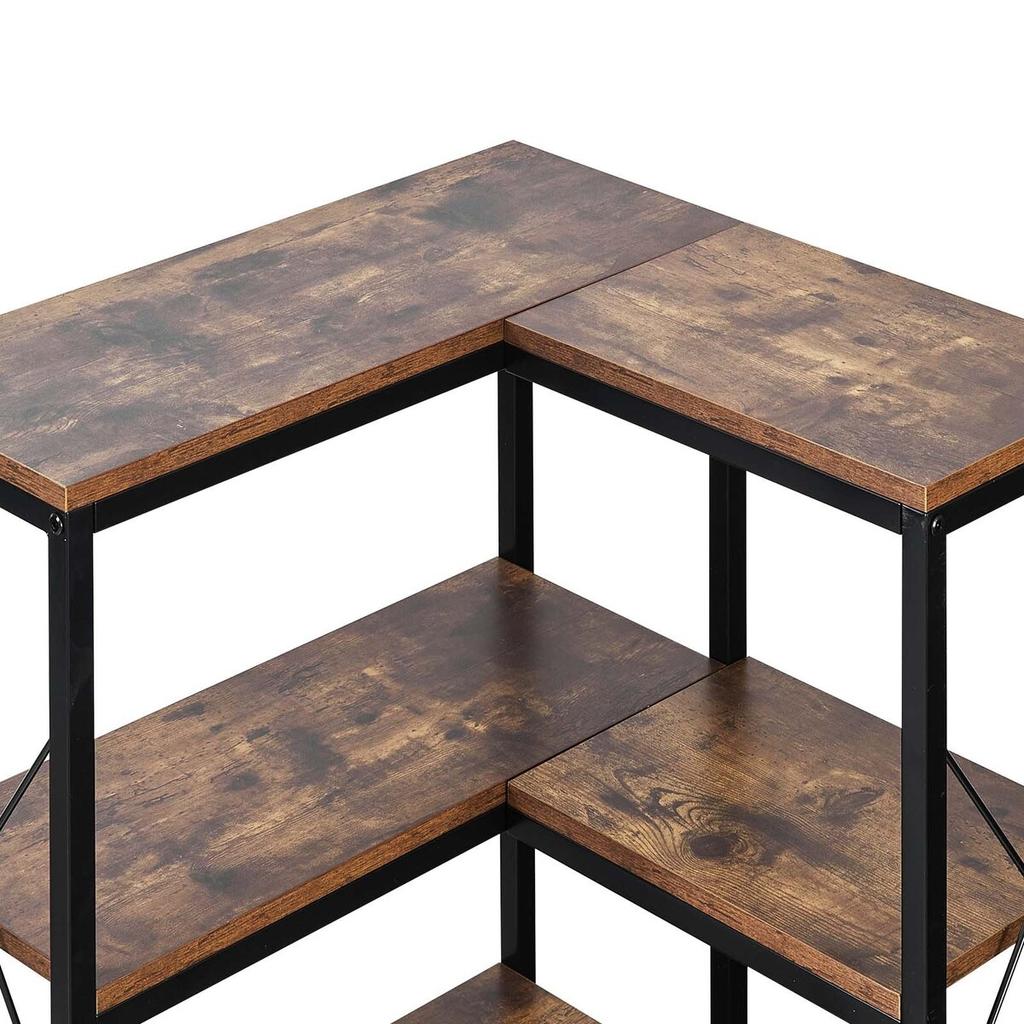 7 Tier Corner Bookshelf, Tall Corner Bookcase Strage, Large L-Shaped Bookshelf Organizer with Metal Frame & Wooden Shelves, Reversible Display Book