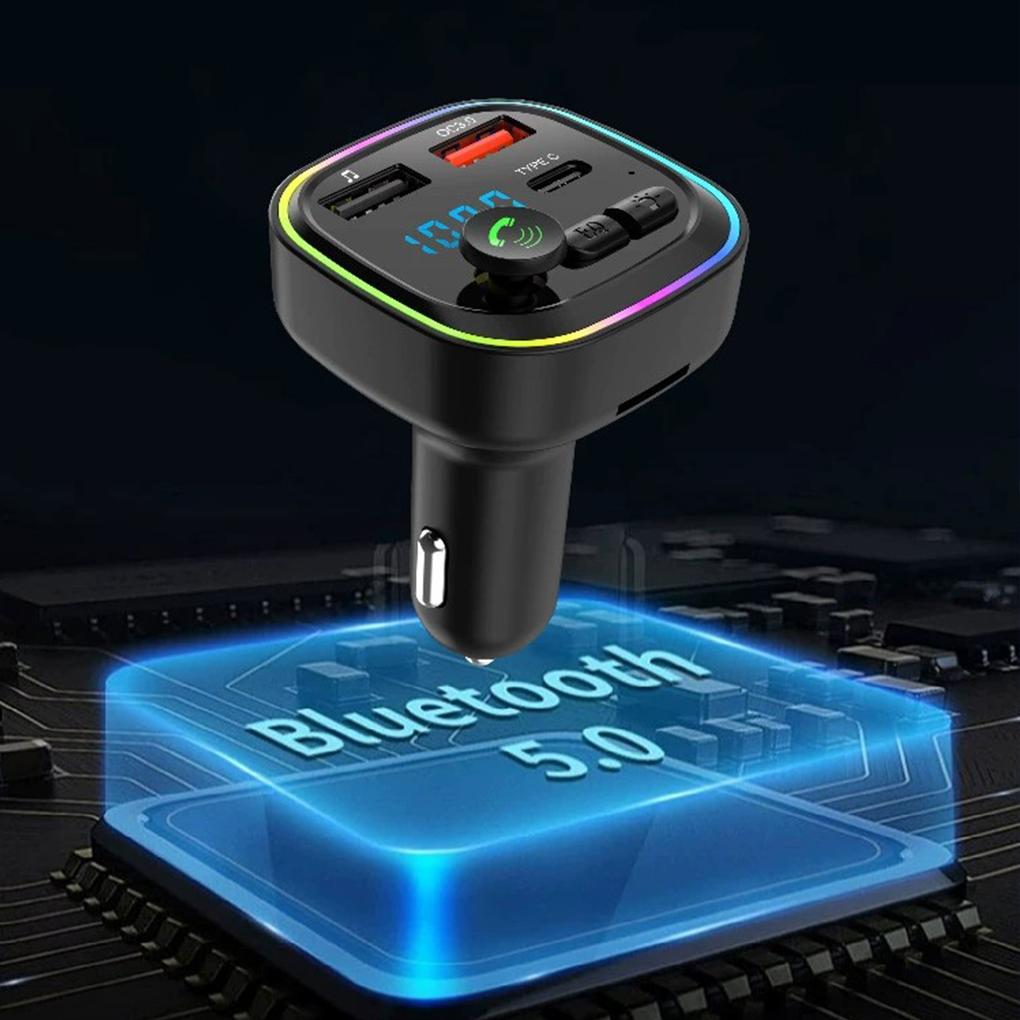 Автомобильный Bluetooth 5.0 FM-передатчик, автомобильный комплект громкой связи с PD Type-C, два USB-порта, быстрое зарядное устройство, подсветка прикуривателя