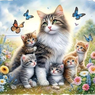 Diy Алмазная картина Животное Кошка Цветы Полная вышивка стразами Вышивка крестом Бабочка Мозаика Картина Настенная