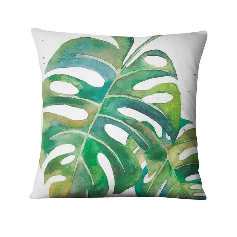 Green Plant Printed Cushion Cover Decorative Tropical Palm Leaf Pillow Case Living Room Bedroom Car Sofa Home Decora Pillowcase