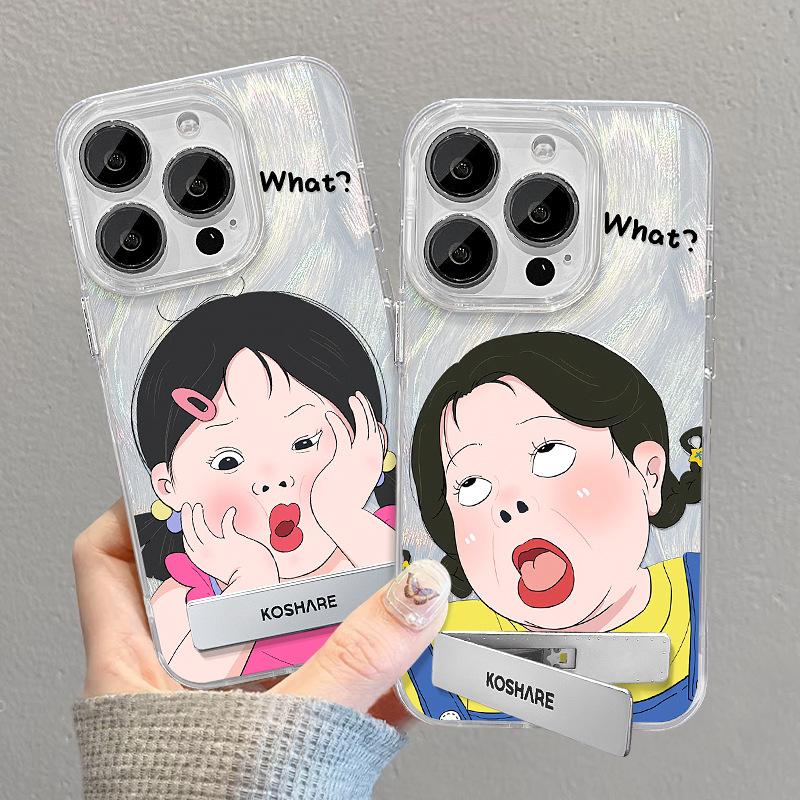 Applicable To Apple 15pm Mobile Phone Case Iphone14 Funny Girl Stand 13 Feather Yarn 12 Cute Cartoon 11 Soft Edges