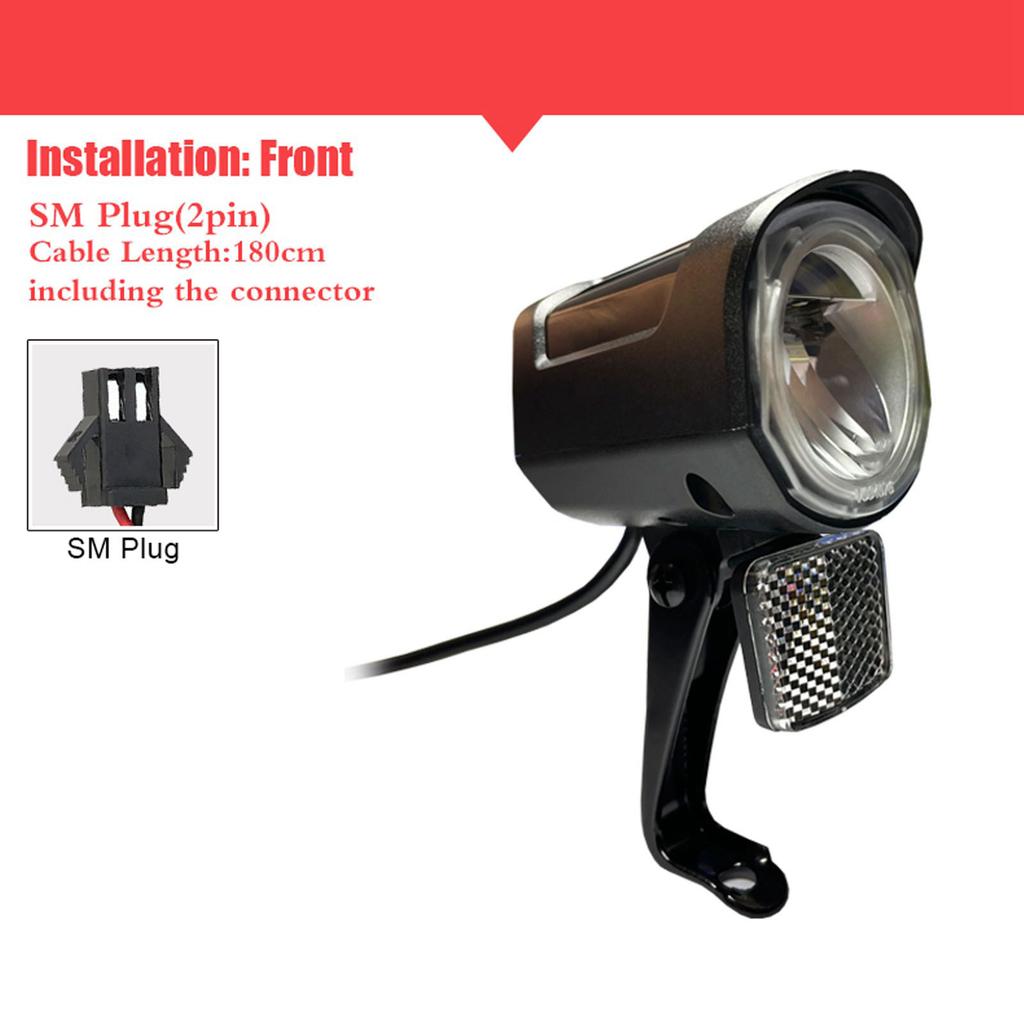 Передний свет для электровелосипеда DC12V - 72V LED свет SM штекер 2 контакта Прочный ABS фара для электровелосипеда