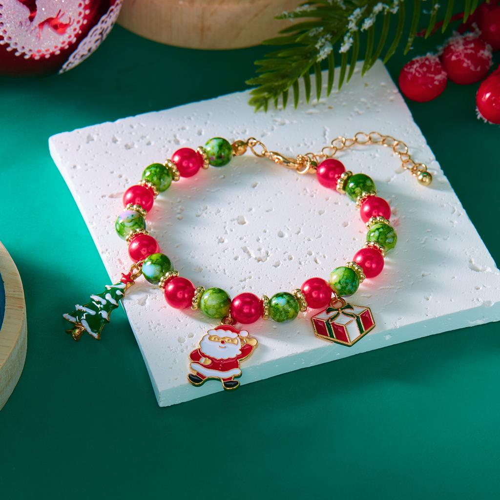 Classic Christmas Colorful Beaded Bracelets for Women Cute Santa Claus Xmas Tree Snowman Pendant Bracelets Friendship Jewelry