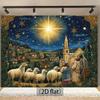 Christmas Scene 1pc Christmas Banner Background - Bethlehem Village Shepherd, sheep, starry sky and church design, family
