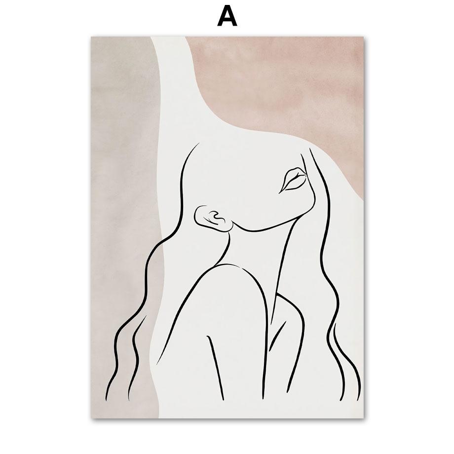 Ваза в стиле бохо с листьями и женскими линиями, геометрические абстрактные постеры и принты, картины на холсте, скандинавские настенные картины, декор гостиной