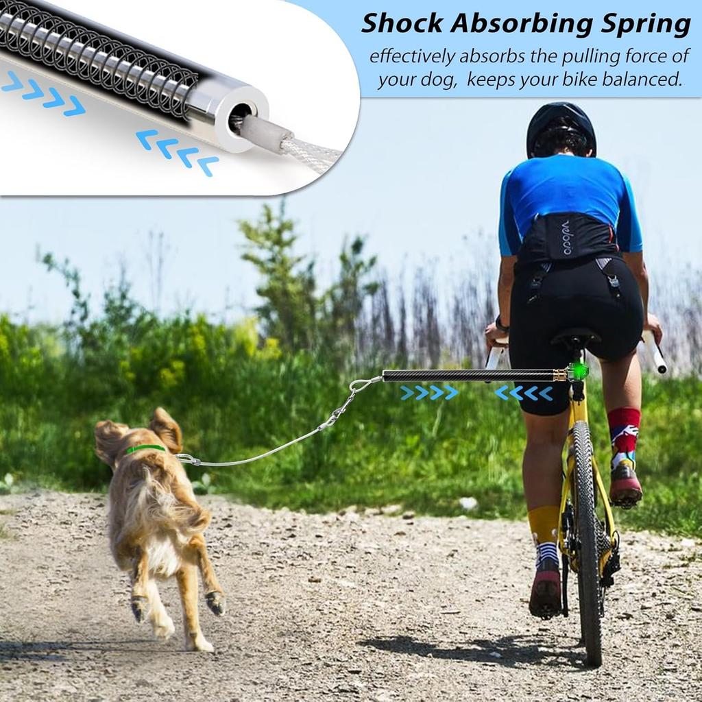 Dog Bike Leash with Built-in Buffer Spring, 180° Rotating or Fixed | Quick Attach Mechanism | Thickened Steel Wire Rope | 550-lbs Pull Strength,