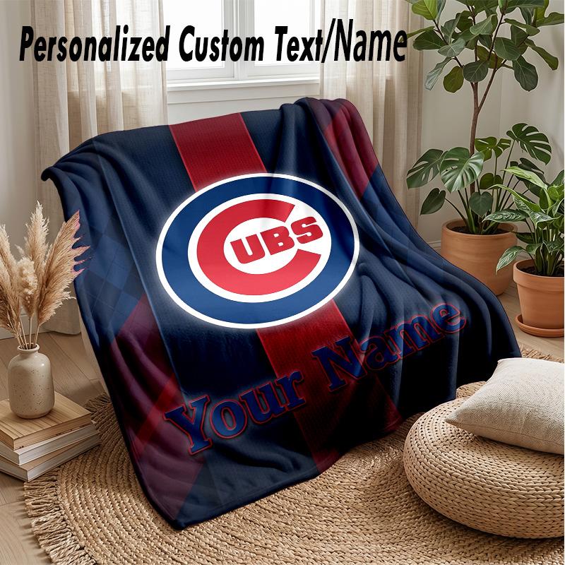 Chicago Cubs Custom Flannel Throw Blanket Print Your Name Text Soft Warm Blanket Holiday Present