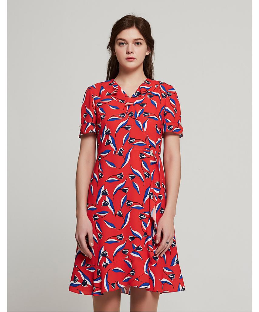 Платье с принтом и воланами на шее OLIVIALAUREN_Vocoavm4411