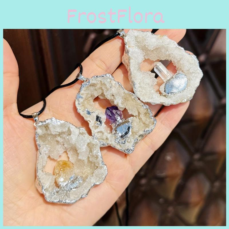 Ожерелье-подвеска из искусственного агата с кристаллами и серебряным ободком для повседневного ношения