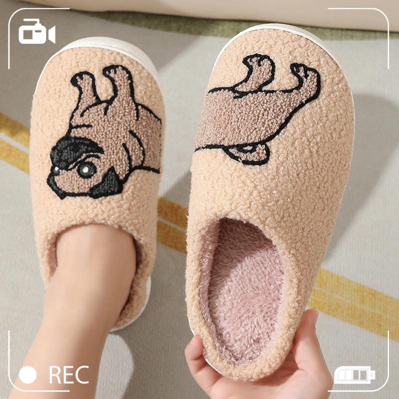 Fashion Cute Cartoon Dog Home Fluffy Slippers Women Winter Light Flat Warm Plush Shoes Woman Comfort Soft Sole Non-slip Cotton Slides