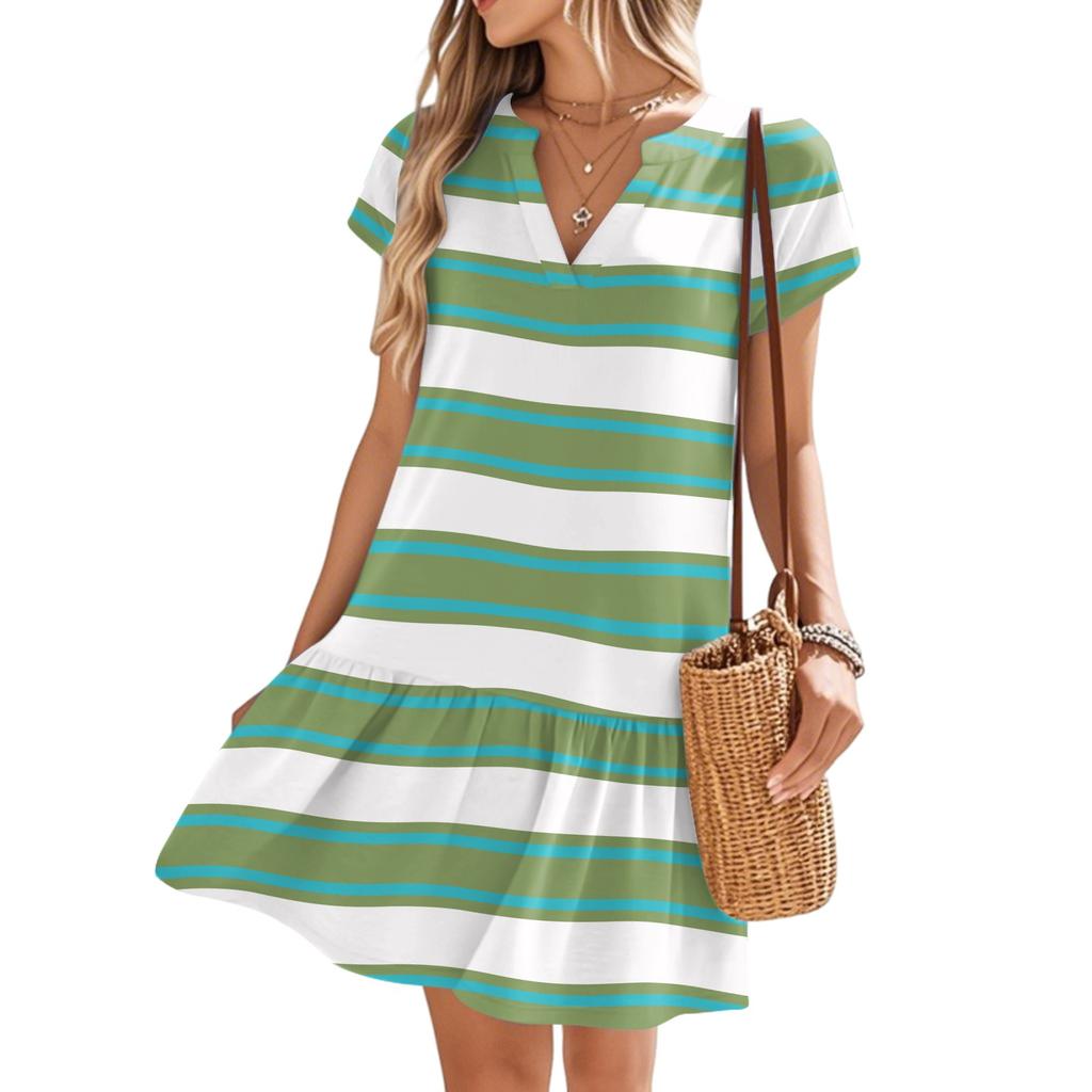 Женские платья с коротким рукавом и V-образным вырезом с цветочным принтом Свободные повседневные пляжные платья в стиле темперамент