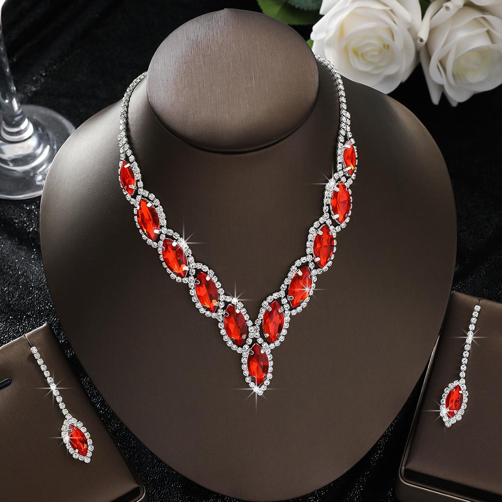 3 предмета Женский модный набор каплевидных ожерелий и серег с цирконами, подходит для свадьбы, вечеринки, фестиваля, подарки