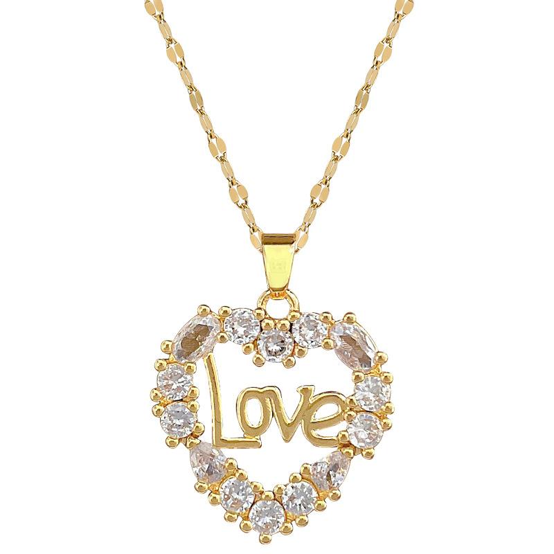 Love Love Light Luxury Temperament Gorgeous Full Diamond Necklace Female Versatile Collarbone Chain Titanium Steel Chain