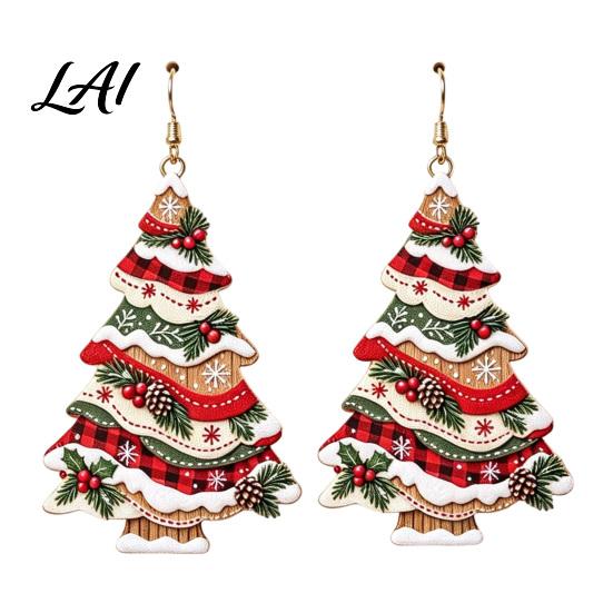 Women Fashion Earrings Christmas 2D Acrylic Earrings Colorful Tree Dangle with Bow Holiday Jewelry Decor Lightweight Drop Jewelry Decorations