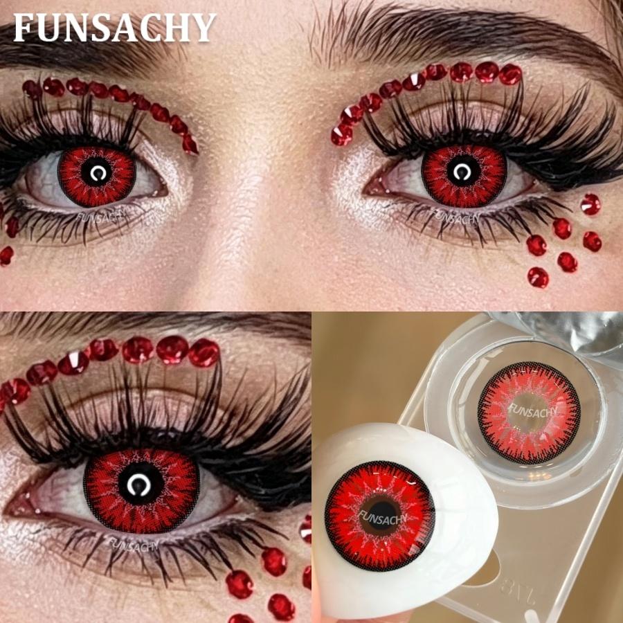 FUNSACHY 2PCS Red Cosplay Contact Lenses Yearly Use Soft Anime Eyes Beauty Lenses for Halloween Party Eyes Makeup Fast Shipping