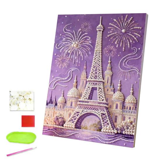 DIY 5D Faux Pearl Painting Kit Castle Butterfly Ocean Sunflower Plastic Pearl Art Kit for Adults Beginner Gemstone Art Craft for Gift Home Wall Decor