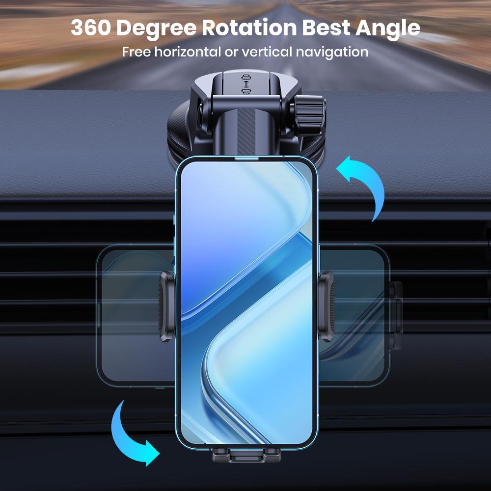 TOPK Car Phone Holder Mount Suction Cup - Super Stable Anti-Shake 360° Rotation One Button Release for All Phones