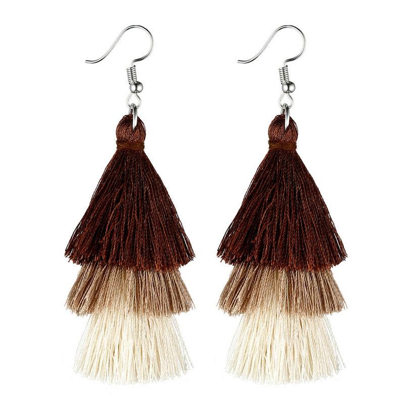 LOVBEAFAS Colorful Three Layered Long Tassel Earrings Fashion Jewelry For Women Fringed Multilayer Vintage Drop Dangle Earrings