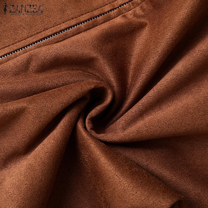 ZANZEA Женские осенние куртки с воротником-стойкой и длинным рукавом, свободные карманы