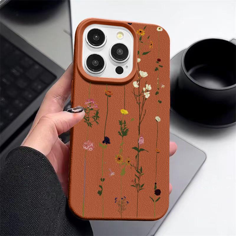 Простой цветочный принт матовая кожа текстура тонкий чехол для iPhone 16 Pro Max 15 Pro 14 13 12 11 TPU мягкий противоударный чехол для телефона