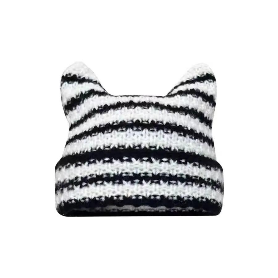Новая японская уличная одежда Harajuku Beanie Little Devil полосатая вязаная шапка для женщин и девочек осень-зима милая шапка с кошачьими ушками