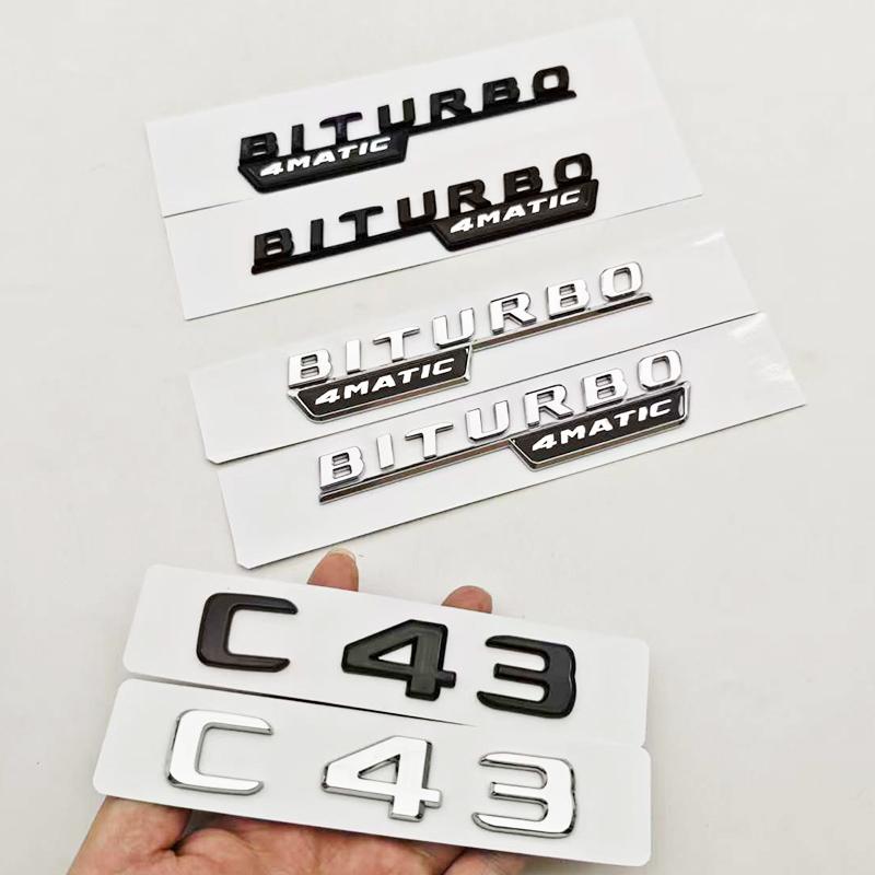 1pc 3D ABS C43 Logo Letters BITURBO 4MATIC Badge Car Rear Sticker Emblem For Mercedes Benz AMG W205 W206 Decorative Accessories IX3