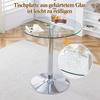Flexible Bar Set: 89 cm Glass Table + 2 Stools with White Legs, Height-Adjustable & Rotatable. Transparent Look, 360 degrees Rotation, Versatile Use.