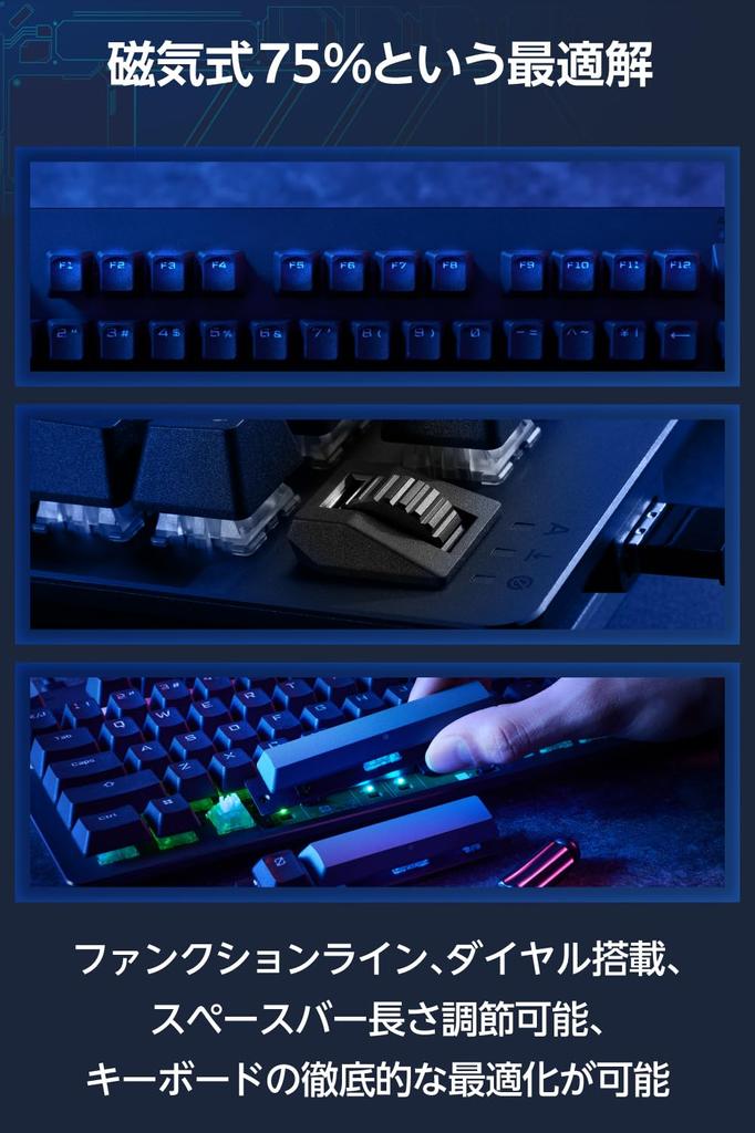 Elecom Gaming Keyboard V Custom VK720A Rapid Trigger Equipped with Wired Detachable Magnetic Analog Detection Switch Size Black 75% TK-VK720ABK