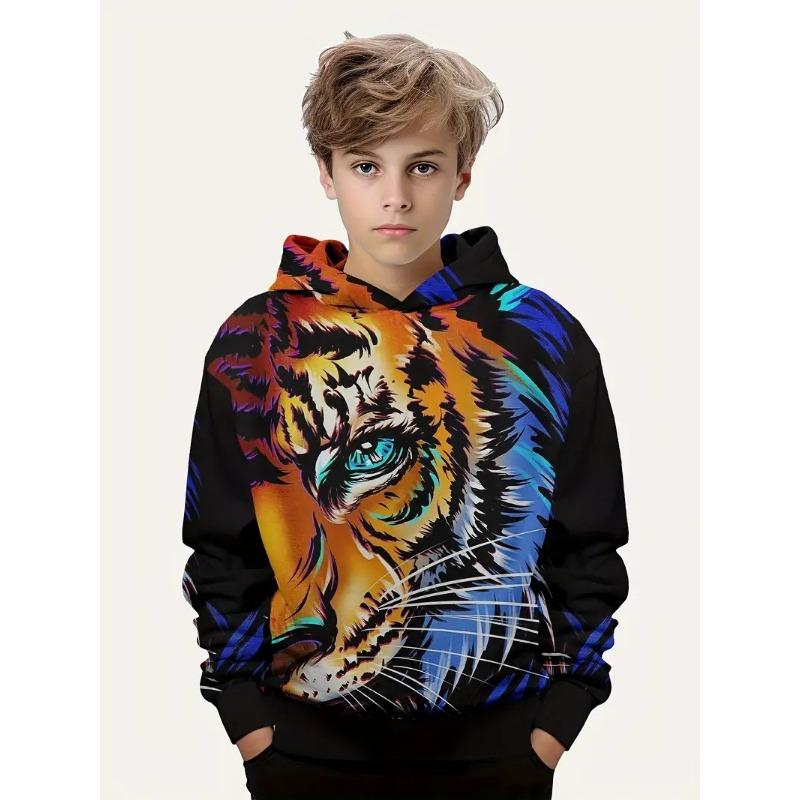 Осенне-зимняя детская толстовка с капюшоном и принтом волка с шапкой, одежда с капюшоном и рисунком животных для мальчиков и девочек, уличная одежда, повседневный стильный наряд